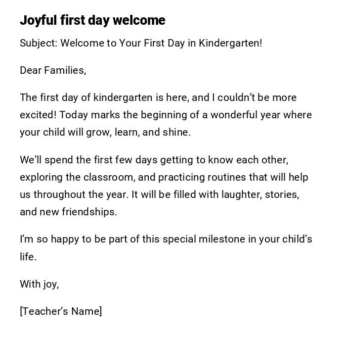 Joyful first day welcome