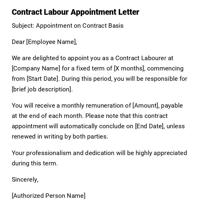 Contract Labour Appointment Letter Contract Labour Appointment Letter