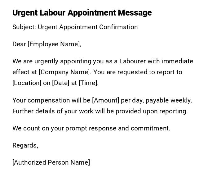 Urgent Labour Appointment Message Urgent Labour Appointment Message