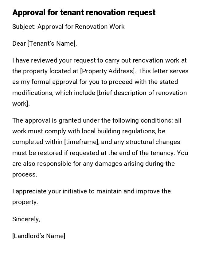 Approval for tenant renovation request