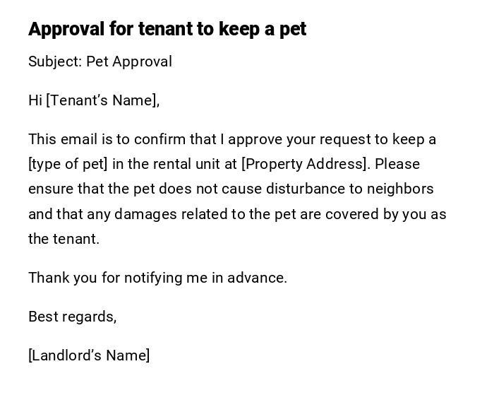 Approval for tenant to keep a pet