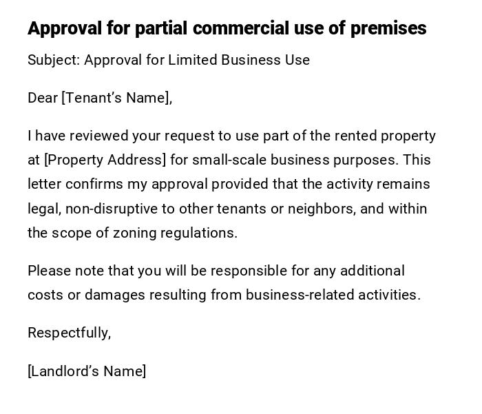 Approval for partial commercial use of premises