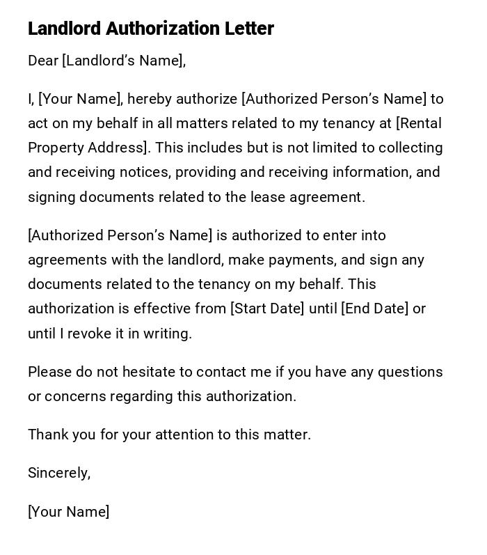 Landlord Authorization Letter Landlord Authorization Letter