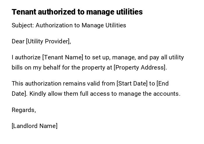 Tenant authorized to manage utilities Tenant authorized to manage utilities