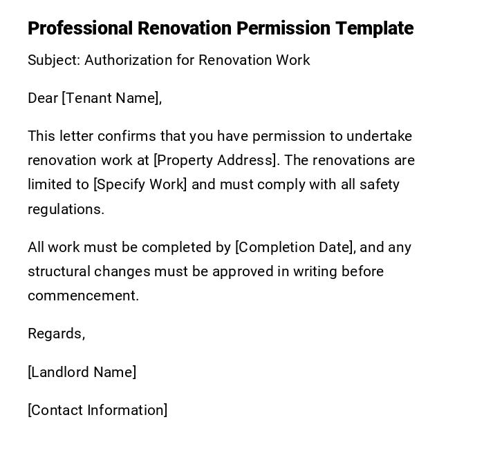 Professional Renovation Permission Template
