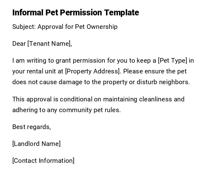 Informal Pet Permission Template
