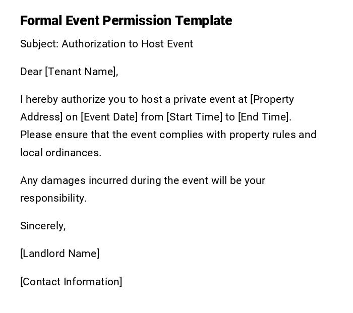 Formal Event Permission Template