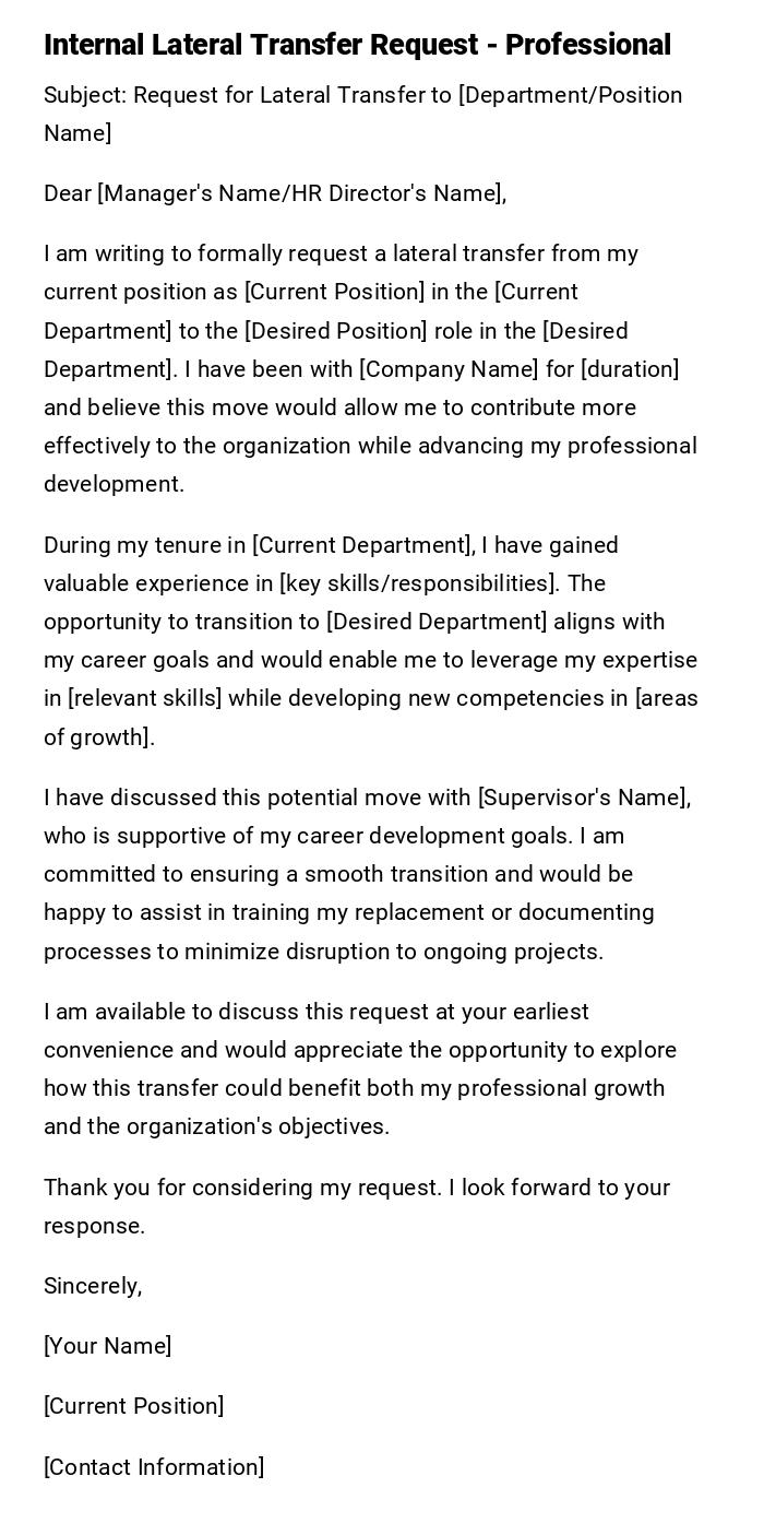 Internal Lateral Transfer Request - Professional Internal Lateral Transfer Request - Professional