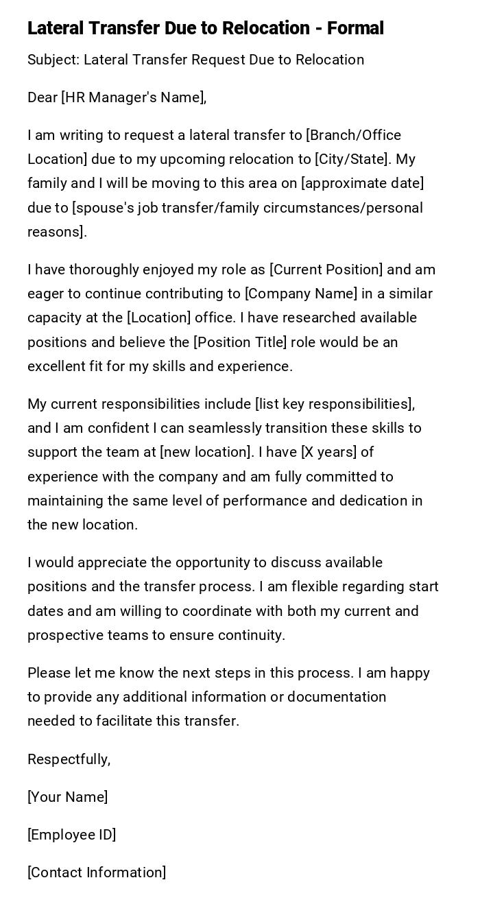 Lateral Transfer Due to Relocation - Formal Lateral Transfer Due to Relocation - Formal