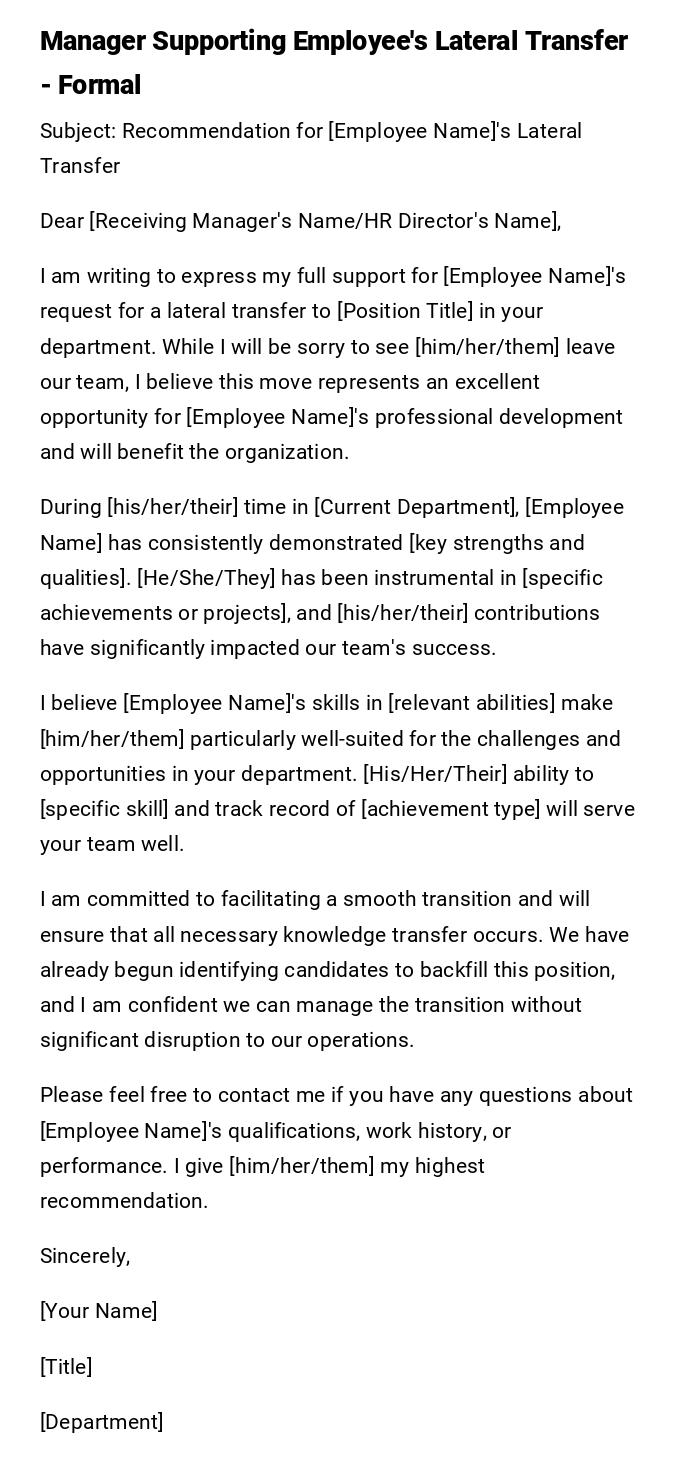 Manager Supporting Employee's Lateral Transfer - Formal Manager Supporting Employee's Lateral Transfer - Formal