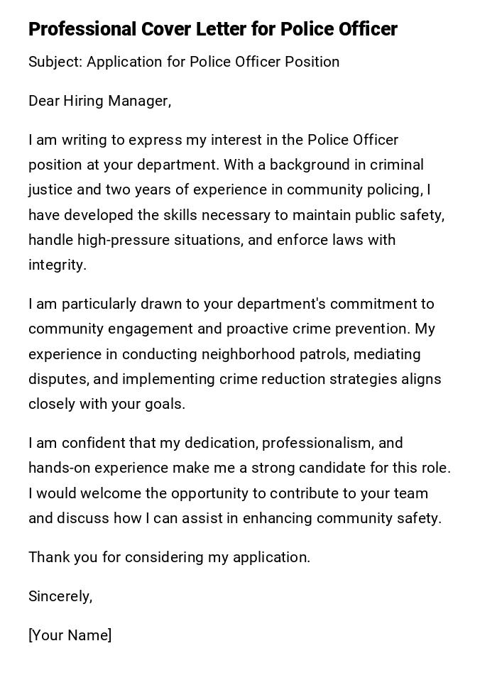 Professional Cover Letter for Police Officer Professional Cover Letter for Police Officer