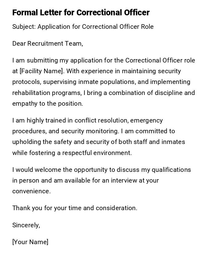 Formal Letter for Correctional Officer Formal Letter for Correctional Officer