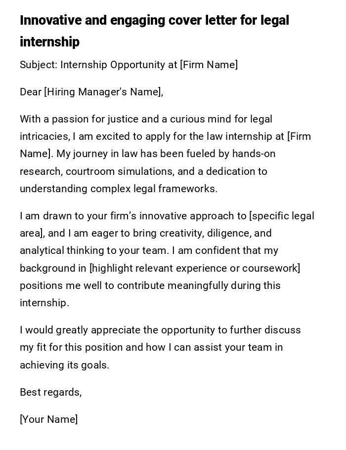 Innovative and engaging cover letter for legal internship Innovative and engaging cover letter for legal internship