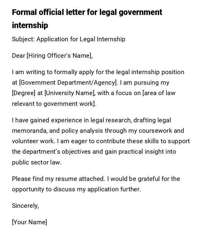 Formal official letter for legal government internship Formal official letter for legal government internship