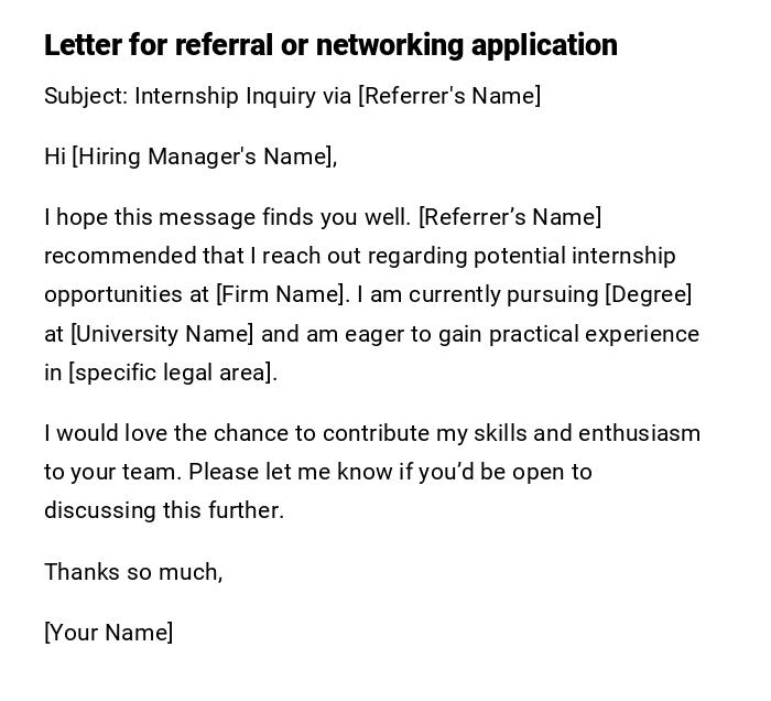 Letter for referral or networking application Letter for referral or networking application
