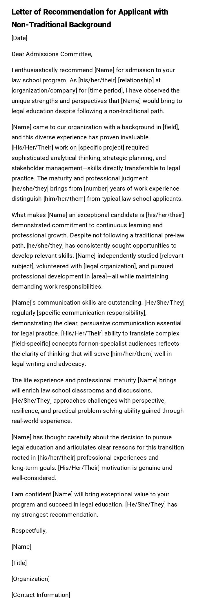 Letter of Recommendation for Applicant with Non-Traditional Background