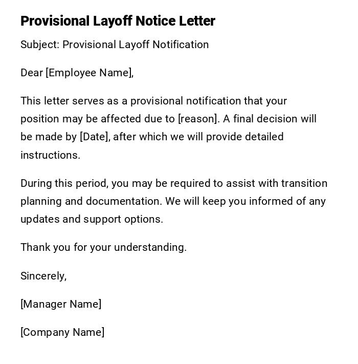 Provisional Layoff Notice Letter Provisional Layoff Notice Letter