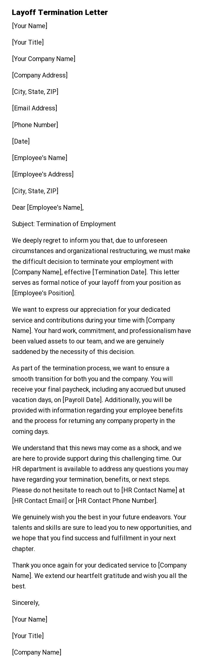Layoff Termination Letter