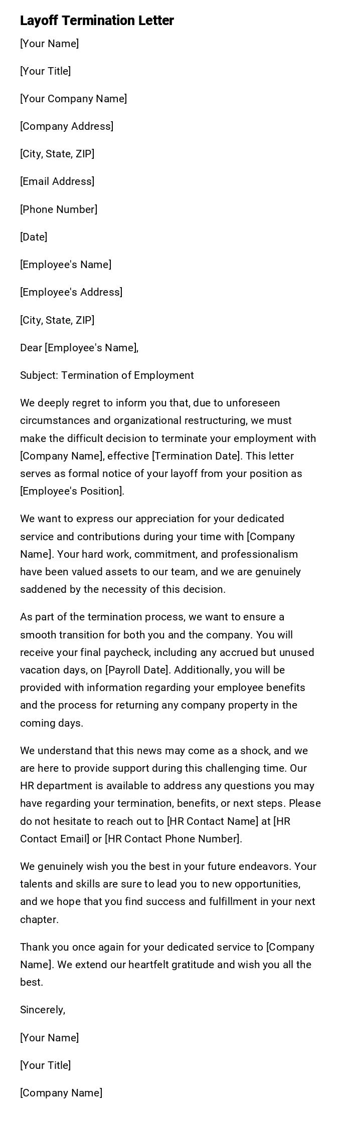 Layoff Termination Letter