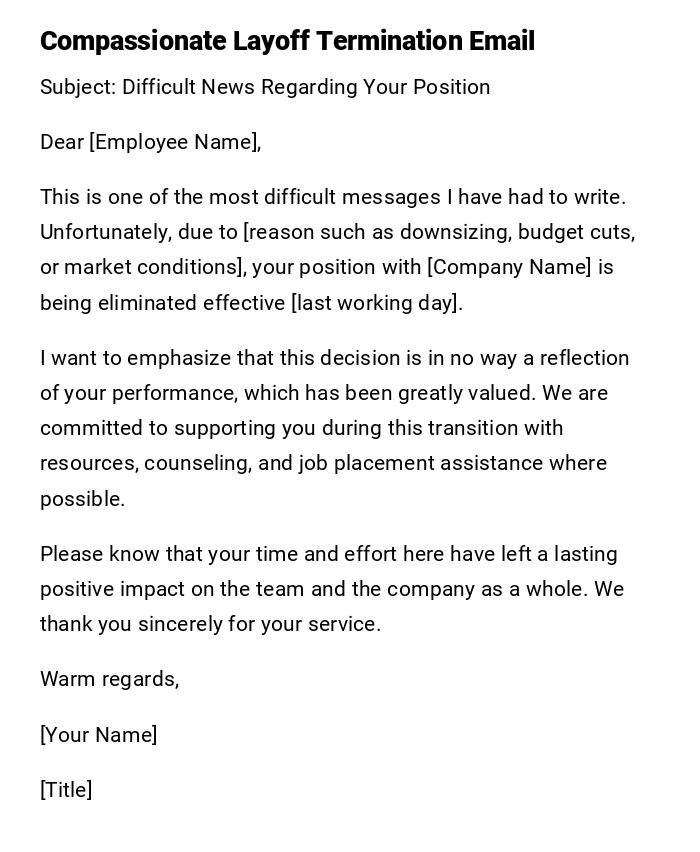 Compassionate Layoff Termination Email Compassionate Layoff Termination Email