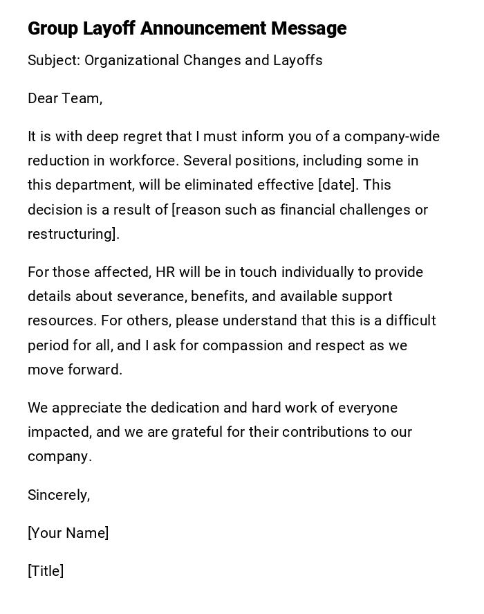 Group Layoff Announcement Message Group Layoff Announcement Message