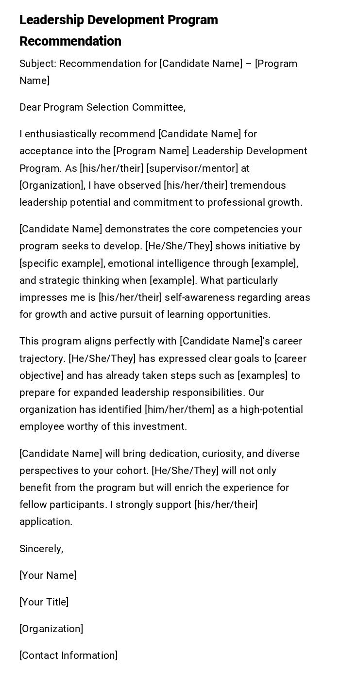 Leadership Development Program Recommendation Leadership Development Program Recommendation