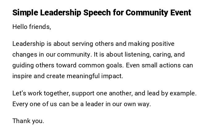 Simple Leadership Speech for Community Event Simple Leadership Speech for Community Event