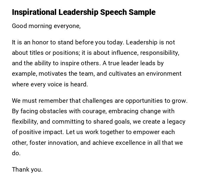 Inspirational Leadership Speech Sample Inspirational Leadership Speech Sample