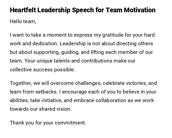 Heartfelt Leadership Speech for Team Motivation Heartfelt Leadership Speech for Team Motivation