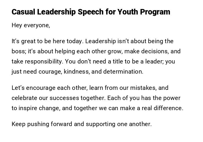 Casual Leadership Speech for Youth Program Casual Leadership Speech for Youth Program