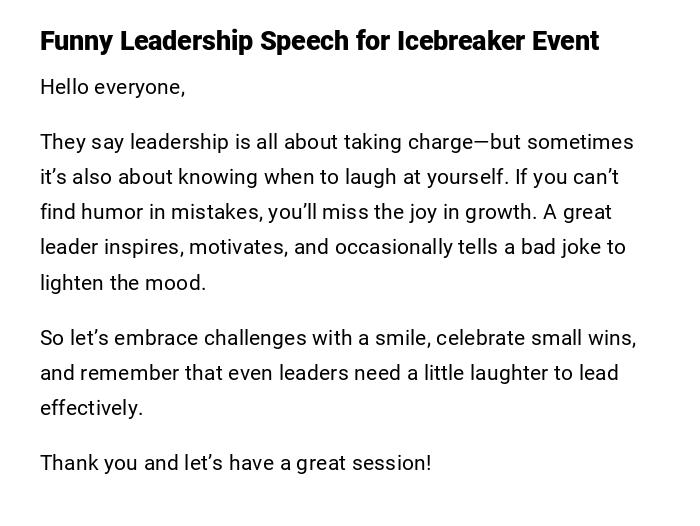 Funny Leadership Speech for Icebreaker Event Funny Leadership Speech for Icebreaker Event