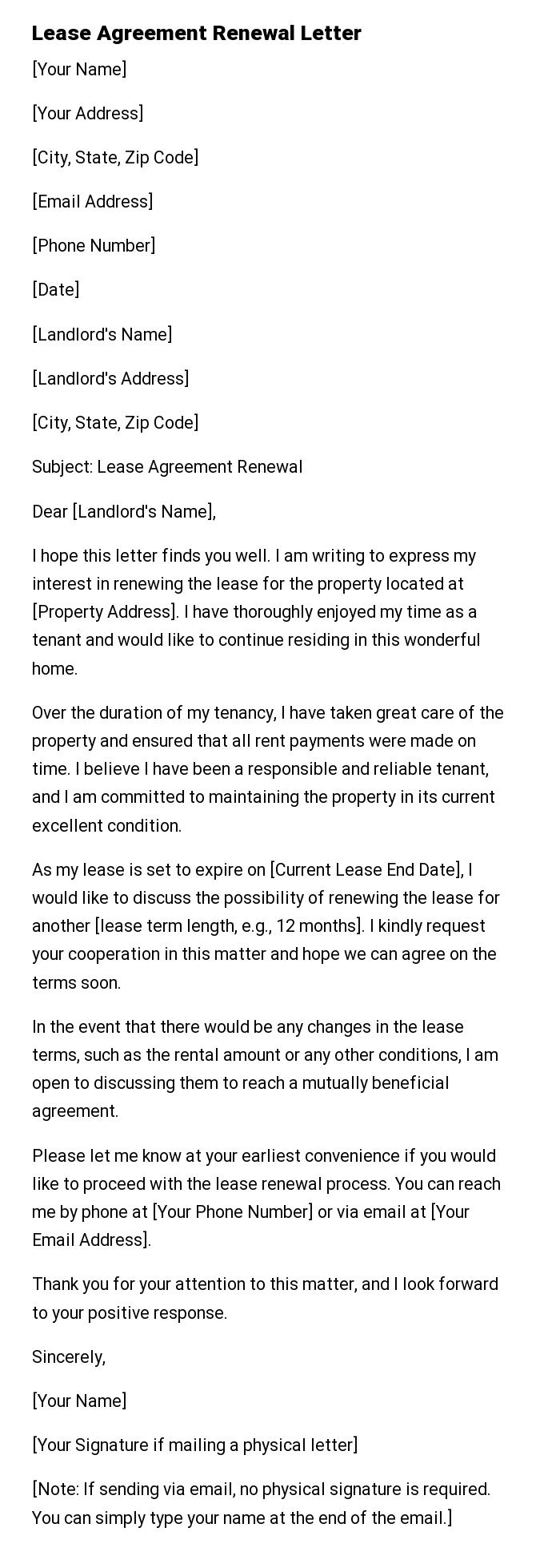 Lease Agreement Renewal Letter