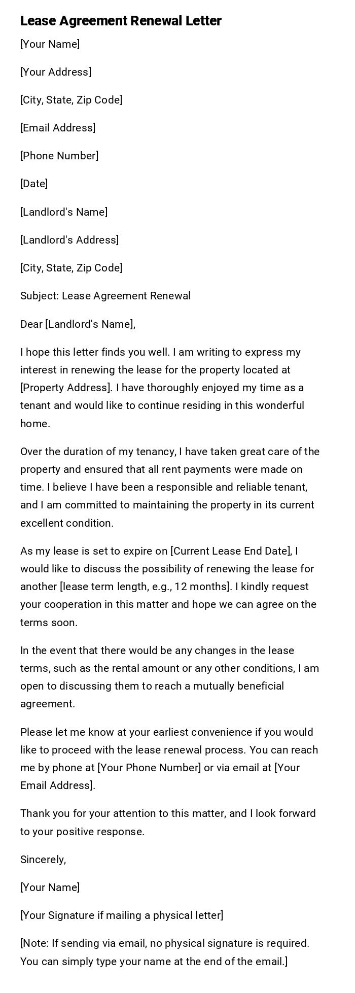 Lease Agreement Renewal Letter