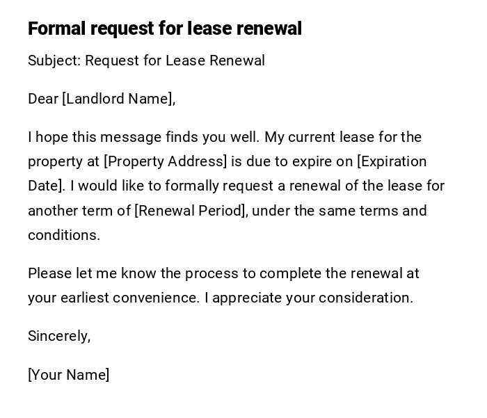 Formal request for lease renewal Formal request for lease renewal