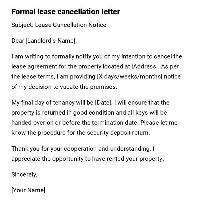 Formal lease cancellation letter