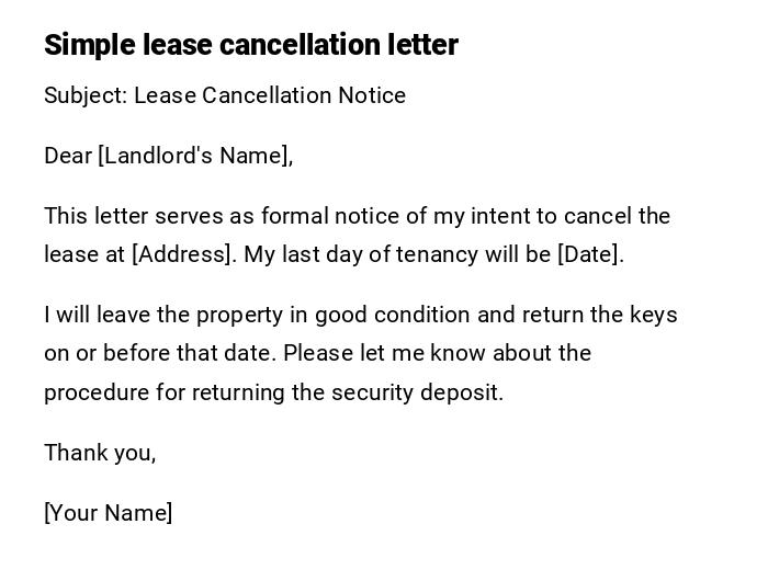 Simple lease cancellation letter