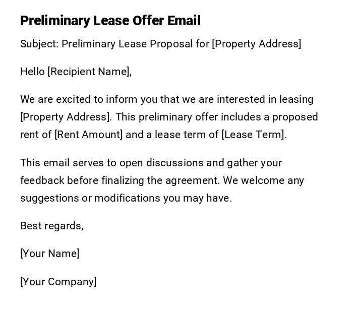 Preliminary Lease Offer Email Preliminary Lease Offer Email