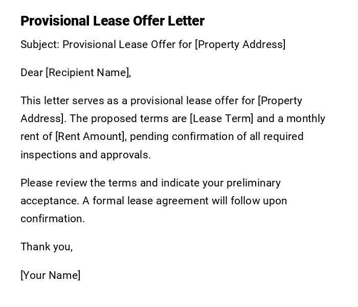 Provisional Lease Offer Letter Provisional Lease Offer Letter