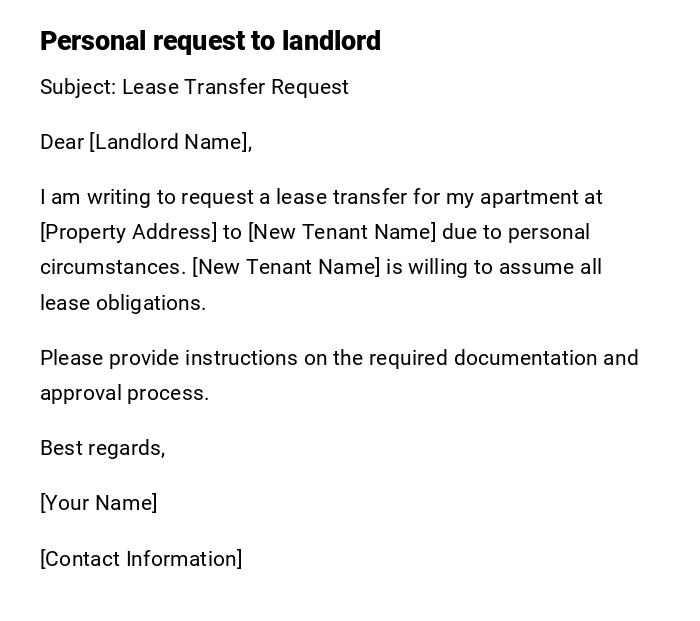 Personal request to landlord