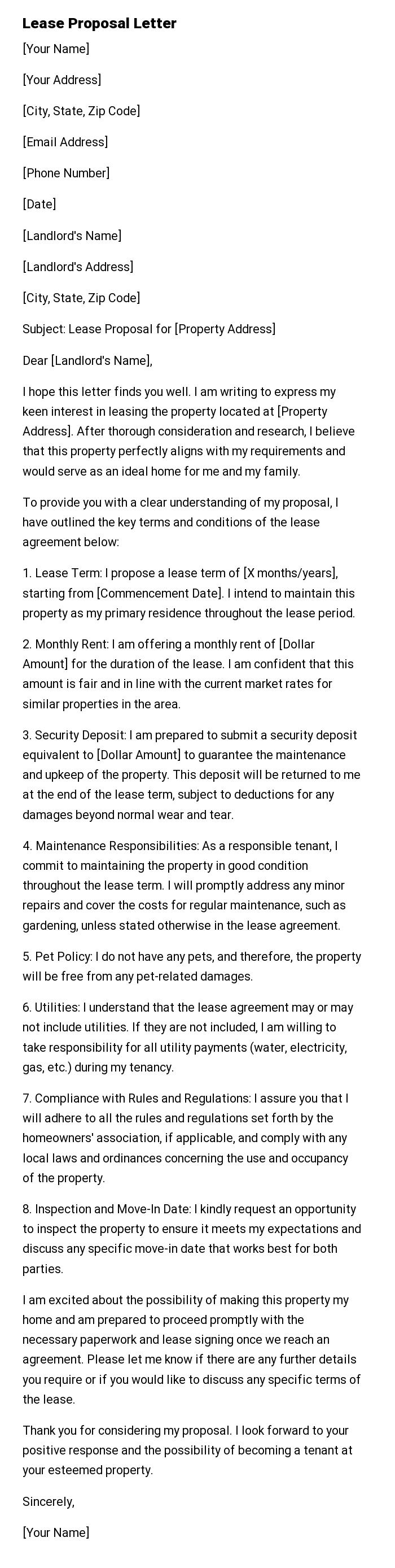 Lease Proposal Letter