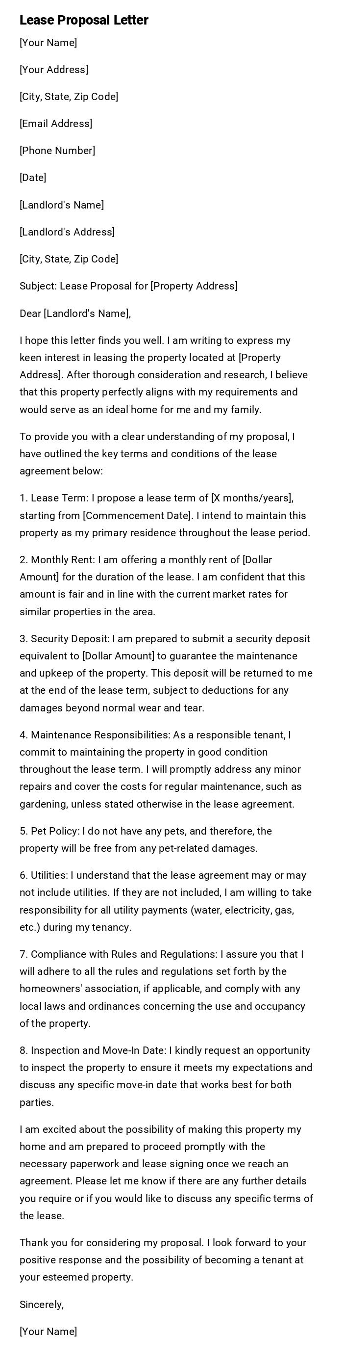 Lease Proposal Letter