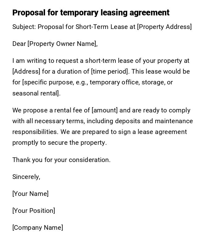 Proposal for temporary leasing agreement Proposal for temporary leasing agreement
