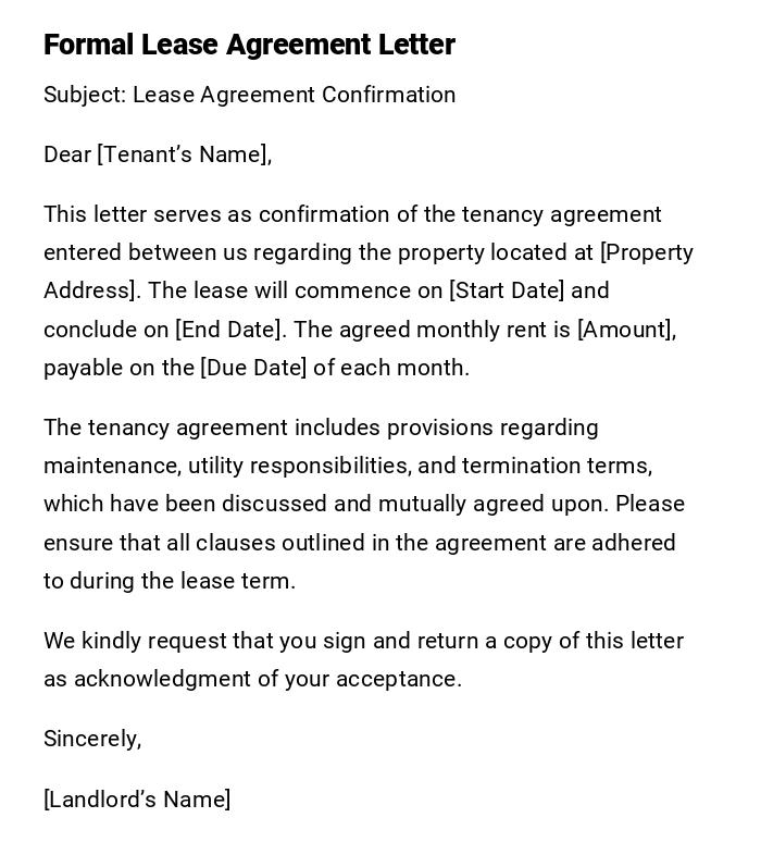 Formal Lease Agreement Letter Formal Lease Agreement Letter