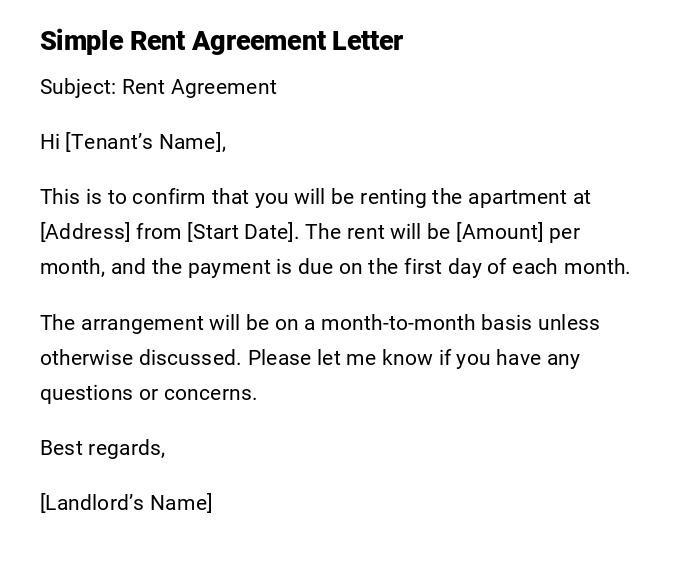 Simple Rent Agreement Letter Simple Rent Agreement Letter