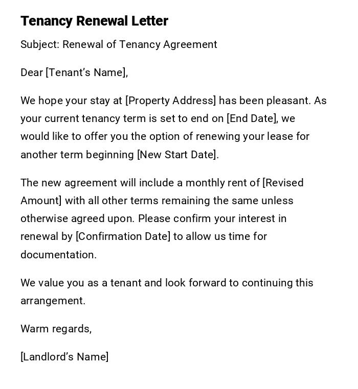 Tenancy Renewal Letter Tenancy Renewal Letter