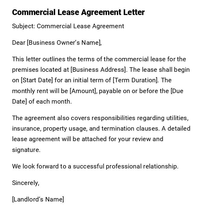 Commercial Lease Agreement Letter Commercial Lease Agreement Letter