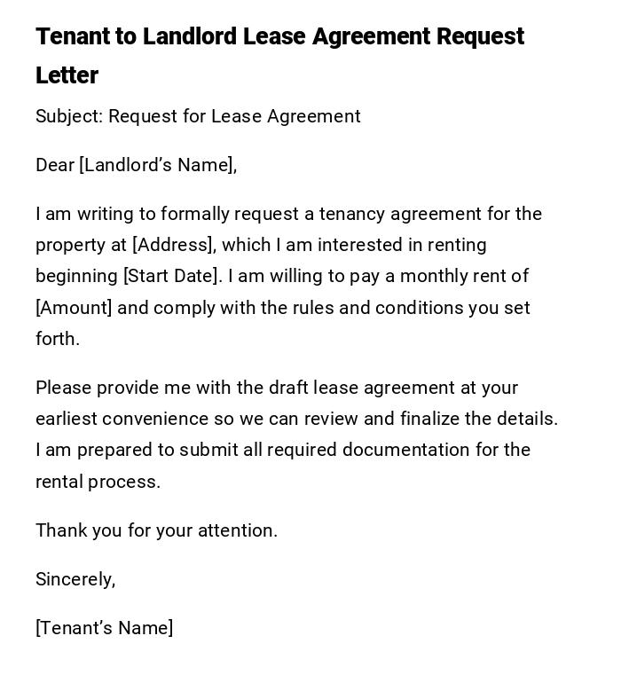 Tenant to Landlord Lease Agreement Request Letter Tenant to Landlord Lease Agreement Request Letter