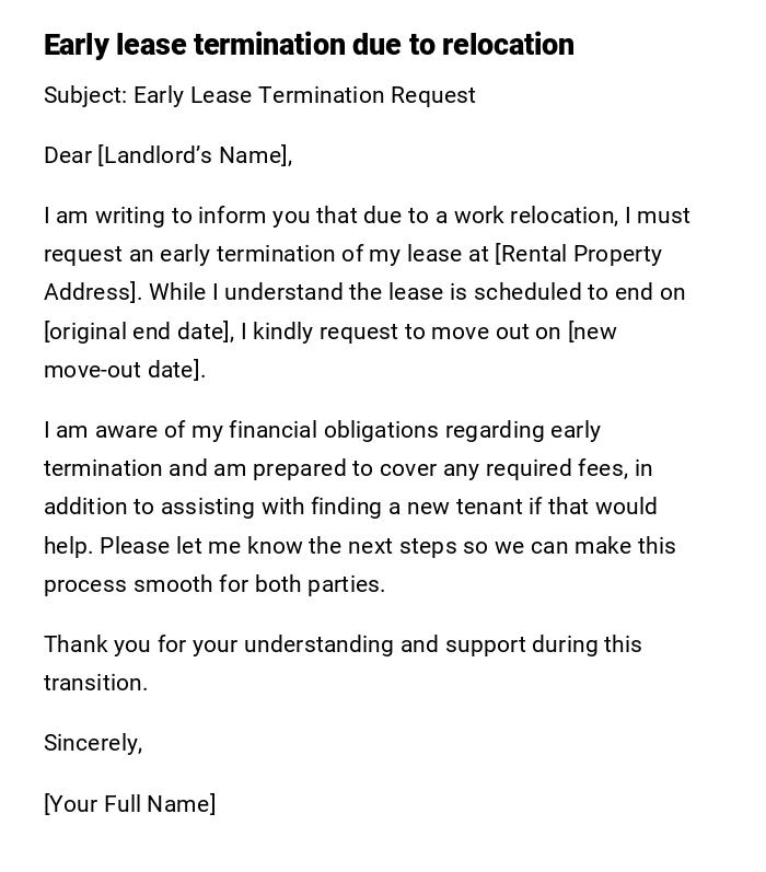Early lease termination due to relocation Early lease termination due to relocation
