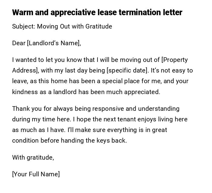 Warm and appreciative lease termination letter Warm and appreciative lease termination letter