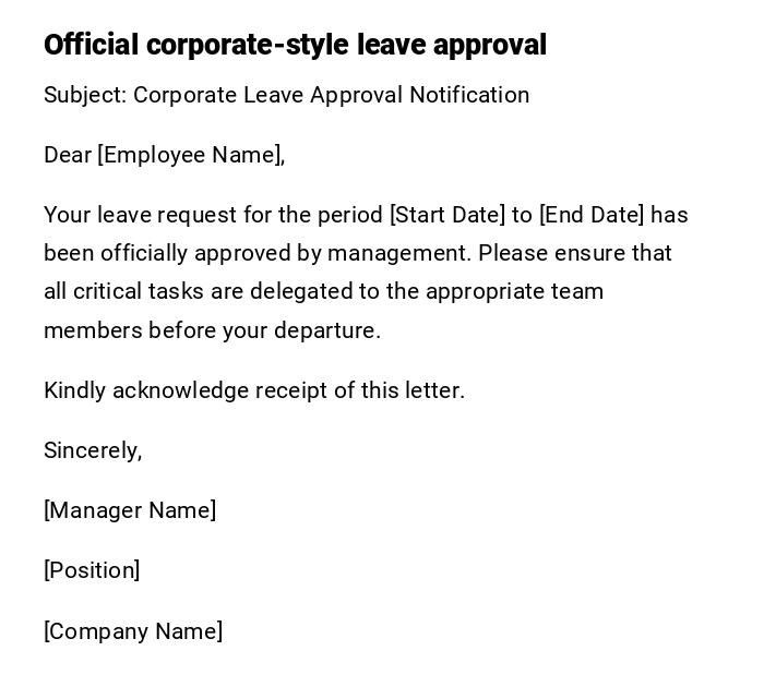 Official corporate-style leave approval Official corporate-style leave approval